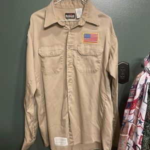 Mens FR khaki button down lrg